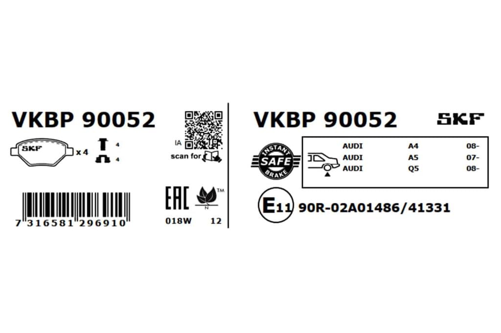 Jogo de 4 pastilhas de travão SKF ref. VKBP 90052